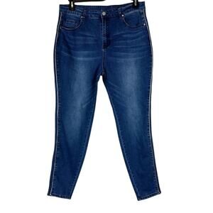 K. Jordan Skinny Jeans Womens 16 Dark Wash High Rise Silver Trim Stretch Classic